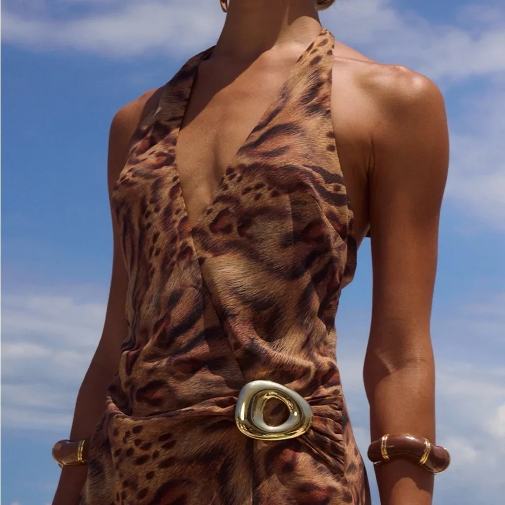 NWT Runaway The Label Marbella Halter Maxi Dress - Mendez Brown, Size M - Picture 3 of 5